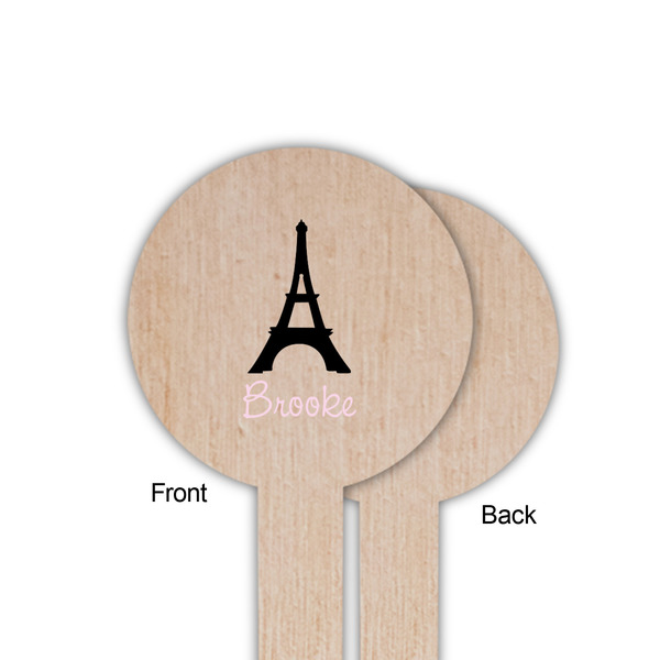 Black Eiffel Tower Wooden 6" Food Pick - Round - Single Sided - Front & Back