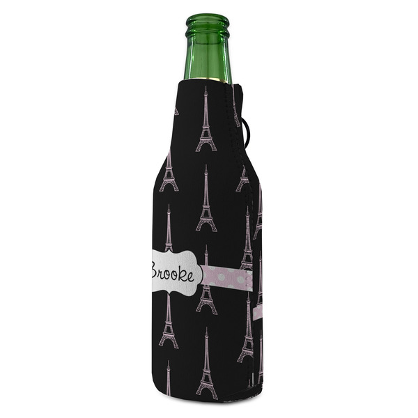 Black Eiffel Tower Zipper Bottle Cooler - ANGLE (bottle)