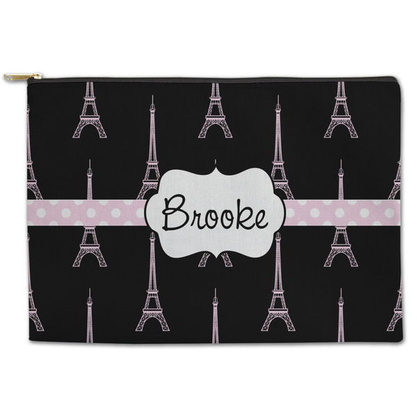 Custom Black Eiffel Tower Zipper Pouch - Large - 12.5"x8.5" (Personalized)
