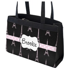 Black Eiffel Tower Zippered Everyday Tote w/ Name or Text