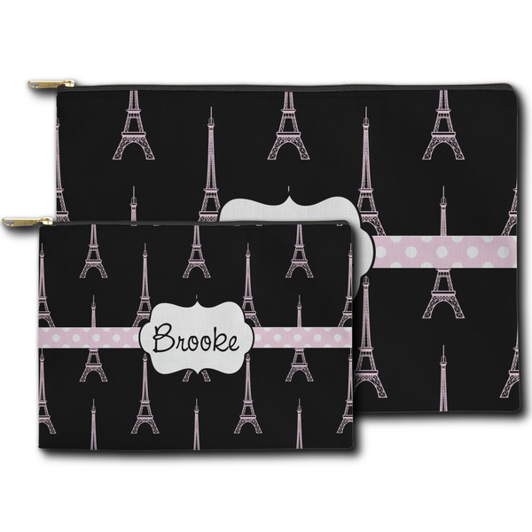 Black Eiffel Tower Zippered Pouches - Size Comparison