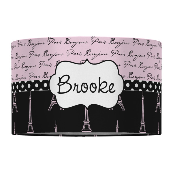 Paris Bonjour and Eiffel Tower 12" Drum Lampshade - FRONT (Fabric)