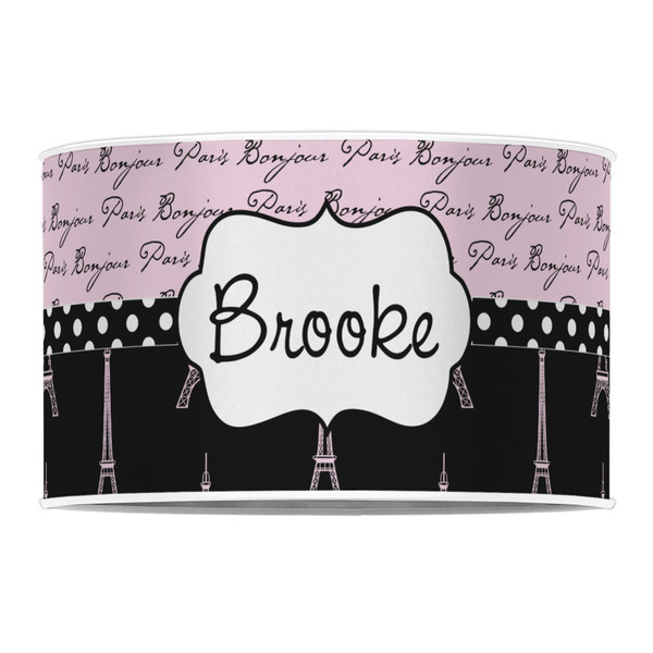 Paris Bonjour and Eiffel Tower 12" Drum Lampshade - FRONT (Poly Film)
