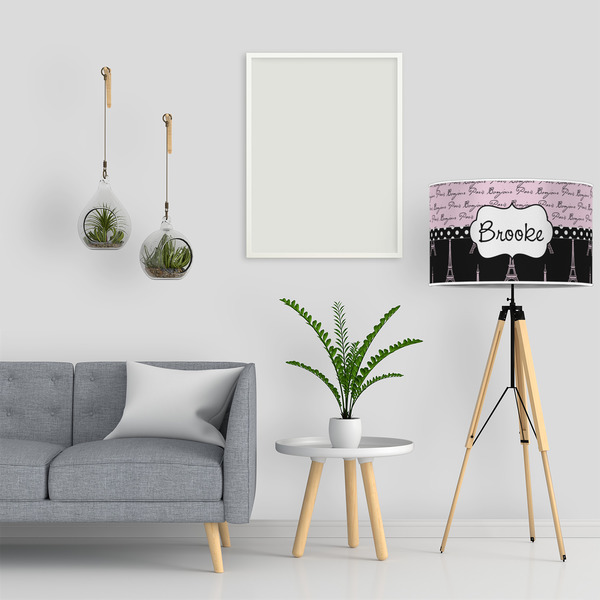 Paris Bonjour and Eiffel Tower 12" Drum Lampshade - LIFESTYLE