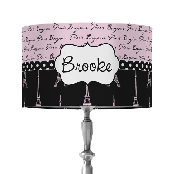 Custom Paris Bonjour and Eiffel Tower 12" Drum Lamp Shade - Fabric (Personalized)