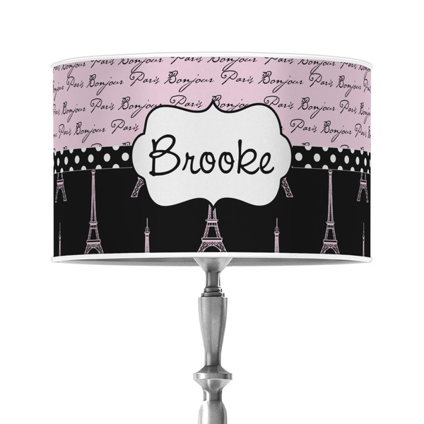 Custom Paris Bonjour and Eiffel Tower 12" Drum Lamp Shade - Poly-film (Personalized)