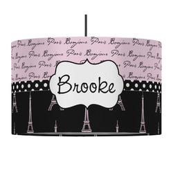 Paris Bonjour and Eiffel Tower 12" Drum Pendant Lamp - Fabric (Personalized)
