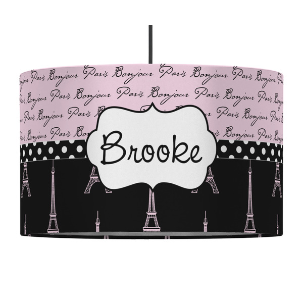 Paris Bonjour and Eiffel Tower 12" Drum Lampshade - PENDANT (Fabric)