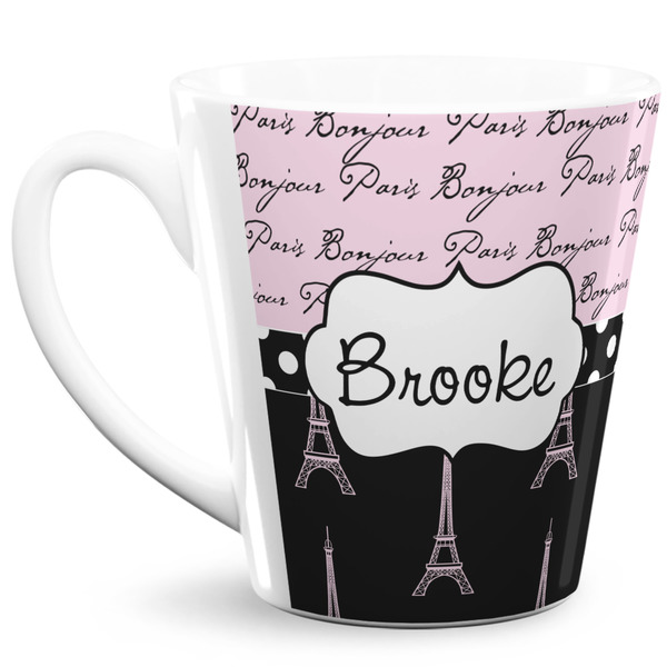 Custom Paris Bonjour and Eiffel Tower 12 Oz Latte Mug (Personalized)