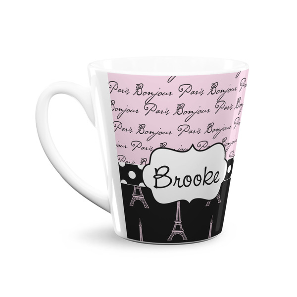 Paris Bonjour and Eiffel Tower 12 Oz Latte Mug - Front