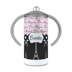 Paris Bonjour and Eiffel Tower 12 oz Stainless Steel Sippy Cup (Personalized)