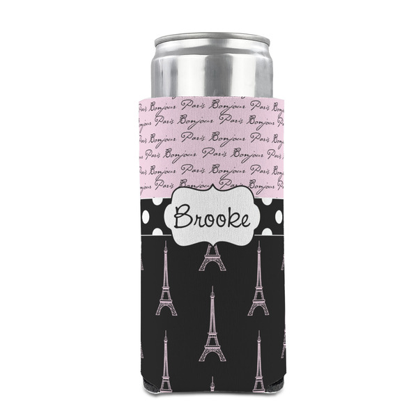Paris Bonjour and Eiffel Tower 12oz Tall Can Sleeve - FRONT (on can)