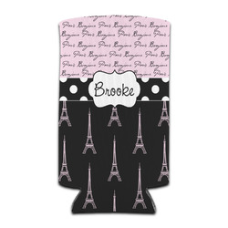 Paris Bonjour and Eiffel Tower Can Cooler (tall 12 oz) (Personalized)