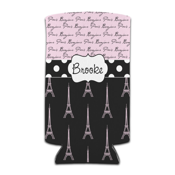 Custom Paris Bonjour and Eiffel Tower Can Cooler (tall 12 oz) (Personalized)