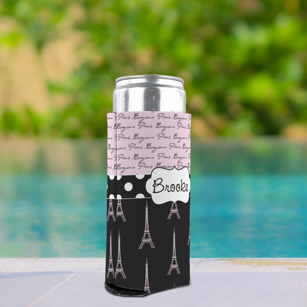 Paris Bonjour and Eiffel Tower Can Cooler - Tall 12oz - In Context