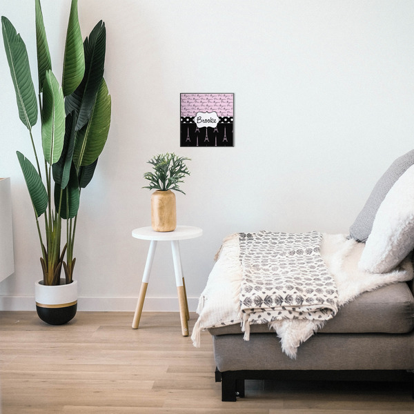 Paris Bonjour and Eiffel Tower 12x12 Wood Print - In Context