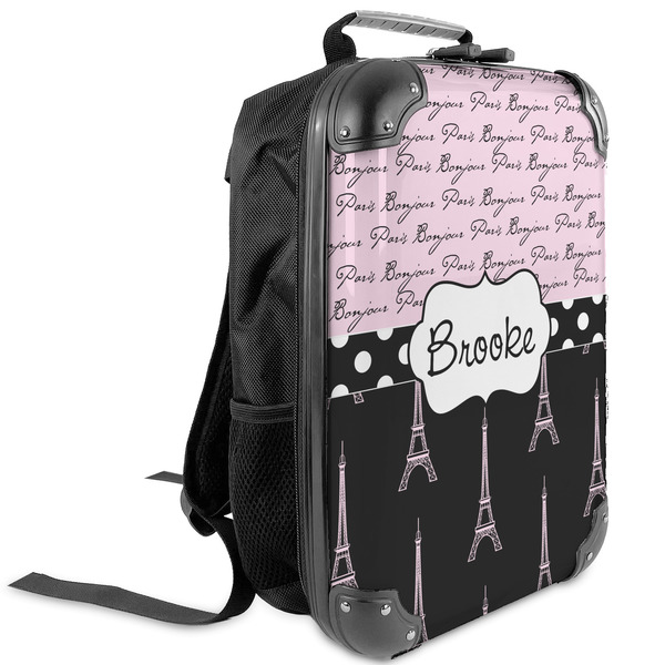 Custom Paris Bonjour and Eiffel Tower Kids Hard Shell Backpack (Personalized)