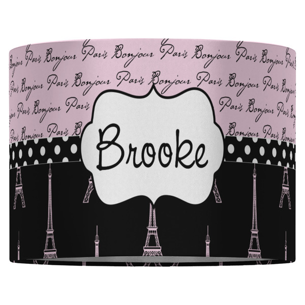 Paris Bonjour and Eiffel Tower 16" Drum Lampshade - FRONT (Fabric)