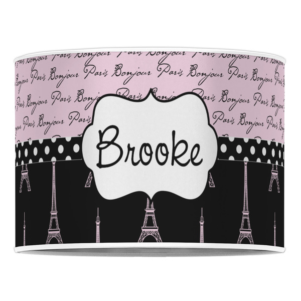 Paris Bonjour and Eiffel Tower 16" Drum Lampshade - FRONT (Poly Film)