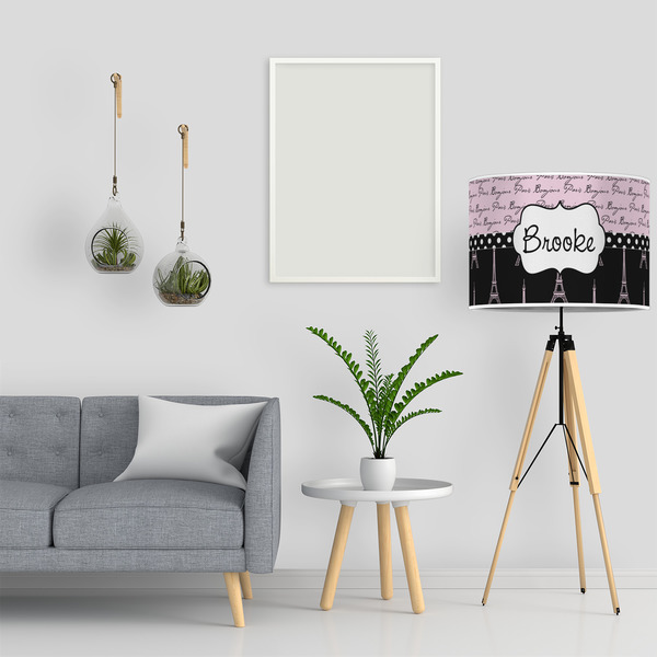 Paris Bonjour and Eiffel Tower 16" Drum Lampshade - LIFESTYLE