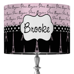 Paris Bonjour and Eiffel Tower 16" Drum Lamp Shade - Fabric (Personalized)