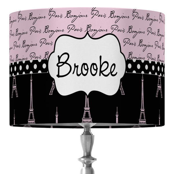 Custom Paris Bonjour and Eiffel Tower 16" Drum Lamp Shade - Fabric (Personalized)