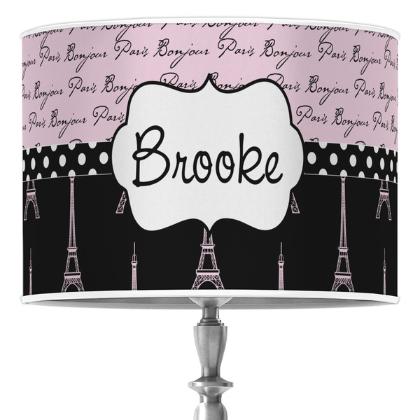 Custom Paris Bonjour and Eiffel Tower 16" Drum Lamp Shade - Poly-film (Personalized)