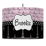Paris Bonjour and Eiffel Tower 16" Drum Pendant Lamp - Fabric (Personalized)
