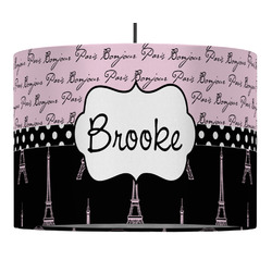 Paris Bonjour and Eiffel Tower 16" Drum Pendant Lamp - Fabric (Personalized)