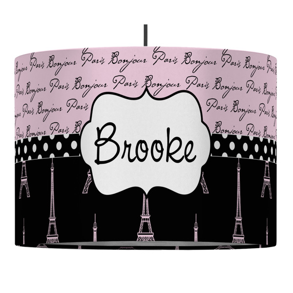 Custom Paris Bonjour and Eiffel Tower Drum Pendant Lamp (Personalized)
