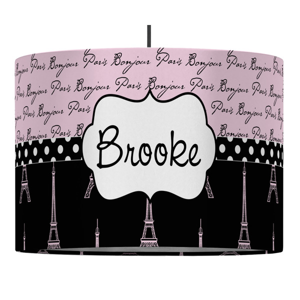Paris Bonjour and Eiffel Tower 16" Drum Lampshade - PENDANT (Fabric)