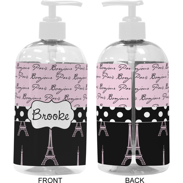 Paris Bonjour and Eiffel Tower 16 oz Plastic Liquid Dispenser- Approval- White