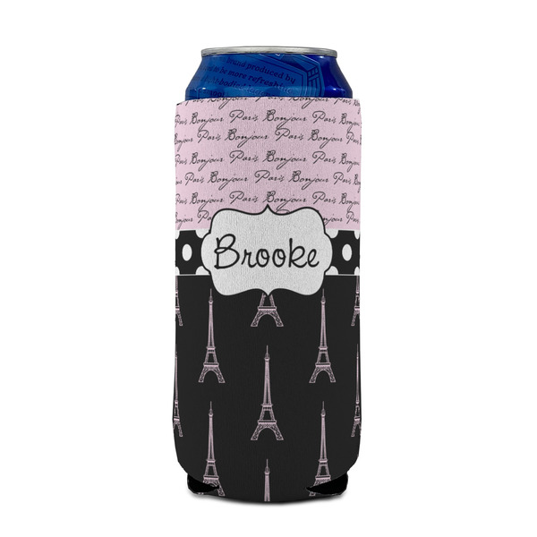 Paris Bonjour and Eiffel Tower 16oz Can Sleeve - FRONT (on can)