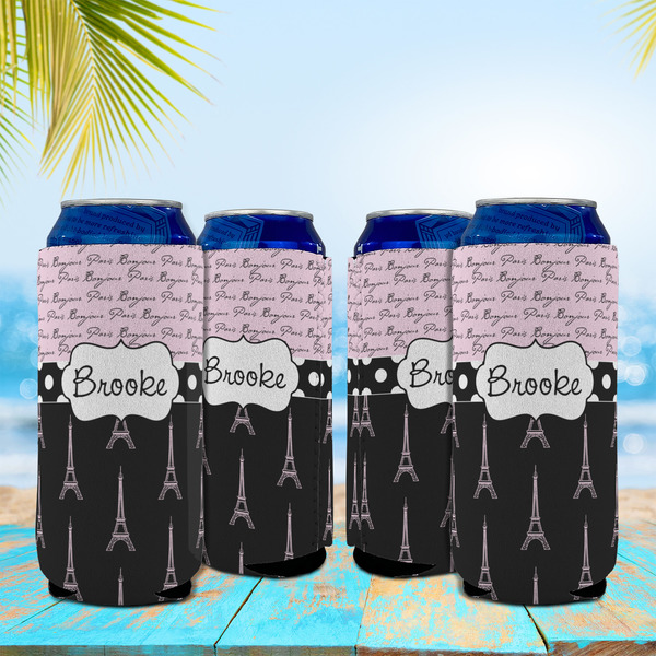 Paris Bonjour and Eiffel Tower 16oz Can Sleeve - Set of 4 - LIFESTYLE