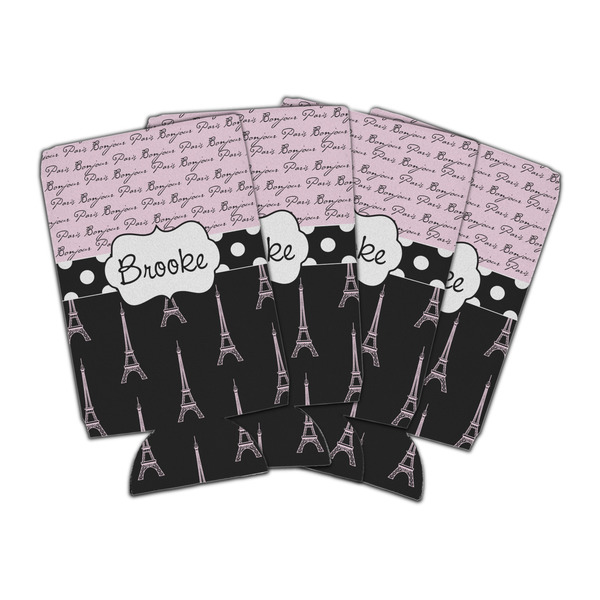 Custom Paris Bonjour and Eiffel Tower Can Cooler (16 oz) - Set of 4 (Personalized)