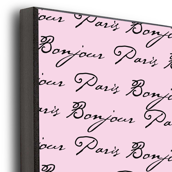 Paris Bonjour and Eiffel Tower 16x20 Wood Print - Closeup