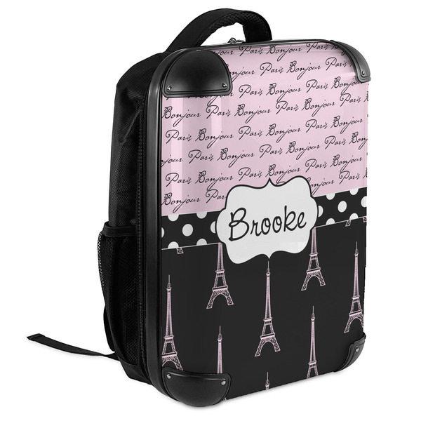 Paris Bonjour and Eiffel Tower 18" Hard Shell Backpacks - ANGLED VIEW