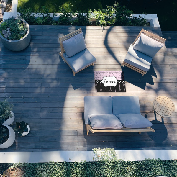 Paris Bonjour and Eiffel Tower 2'x3' Patio Rug - In Context