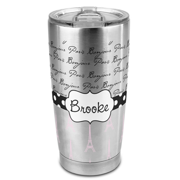 Custom Paris Bonjour and Eiffel Tower 20oz Stainless Steel Double Wall Tumbler - Full Print (Personalized)