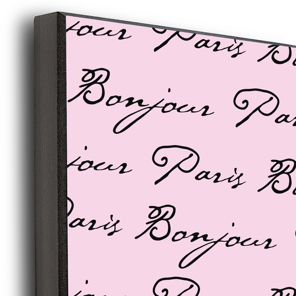 Paris Bonjour and Eiffel Tower 20x24 Wood Print - Closeup