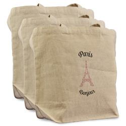 Paris Bonjour and Eiffel Tower Reusable Cotton Grocery Bags - Set of 3 (Personalized)