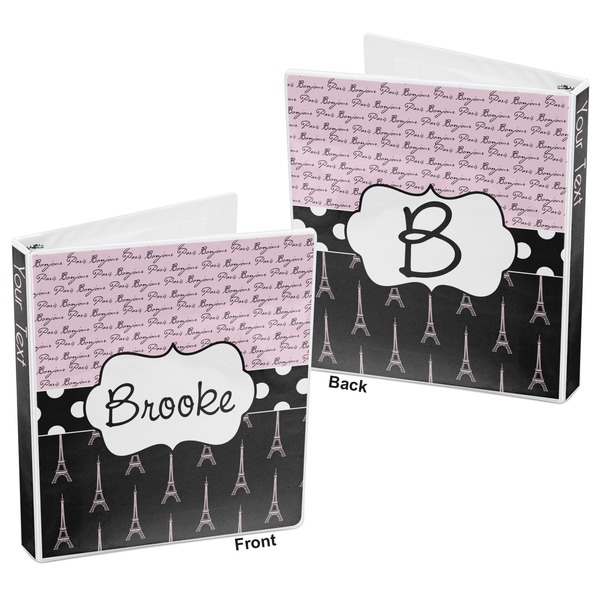 Paris Bonjour and Eiffel Tower 3-Ring Binder Front and Back
