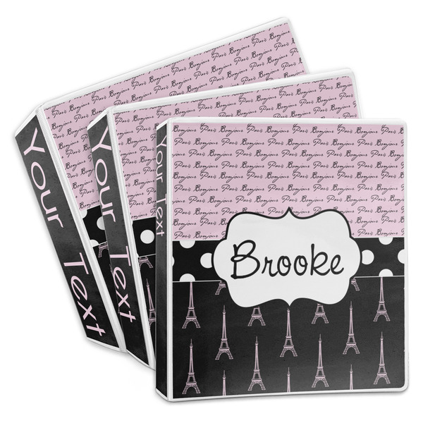 Custom Paris Bonjour and Eiffel Tower 3-Ring Binder (Personalized)