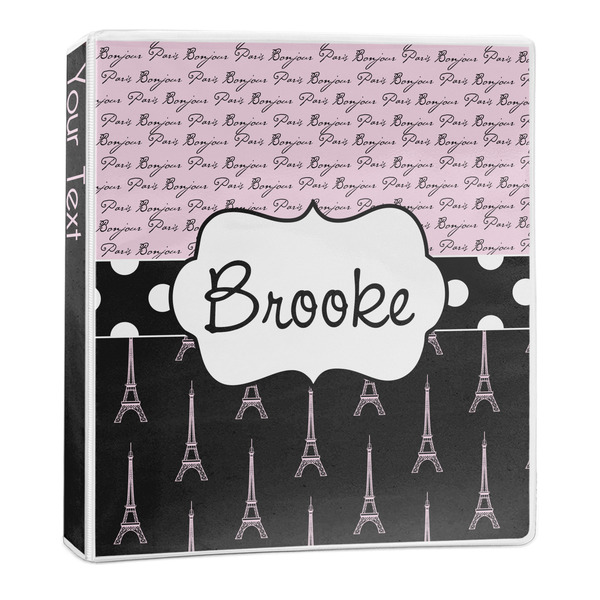 Custom Paris Bonjour and Eiffel Tower 3-Ring Binder - 1 inch (Personalized)