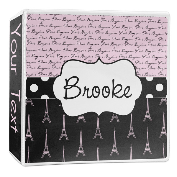 Custom Paris Bonjour and Eiffel Tower 3-Ring Binder - 2 inch (Personalized)