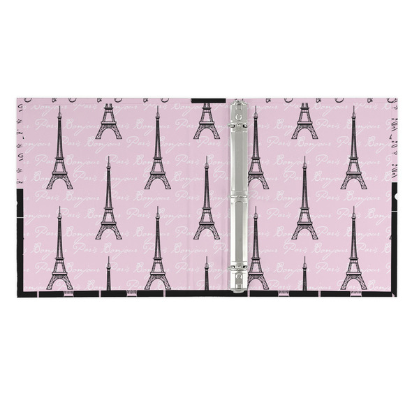Paris Bonjour and Eiffel Tower 3 Ring Binders - Full Wrap - 1" - OPEN INSIDE