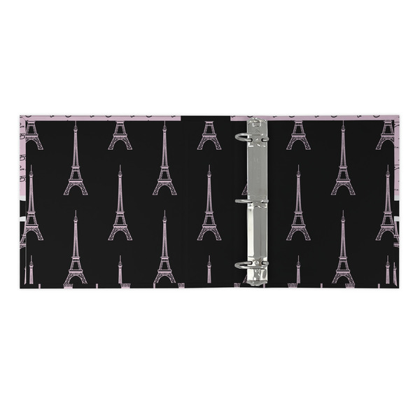 Paris Bonjour and Eiffel Tower 3 Ring Binders - Full Wrap - 2" - OPEN INSIDE