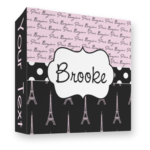 Custom Paris Bonjour and Eiffel Tower 3 Ring Binder - Full Wrap - 3" (Personalized)