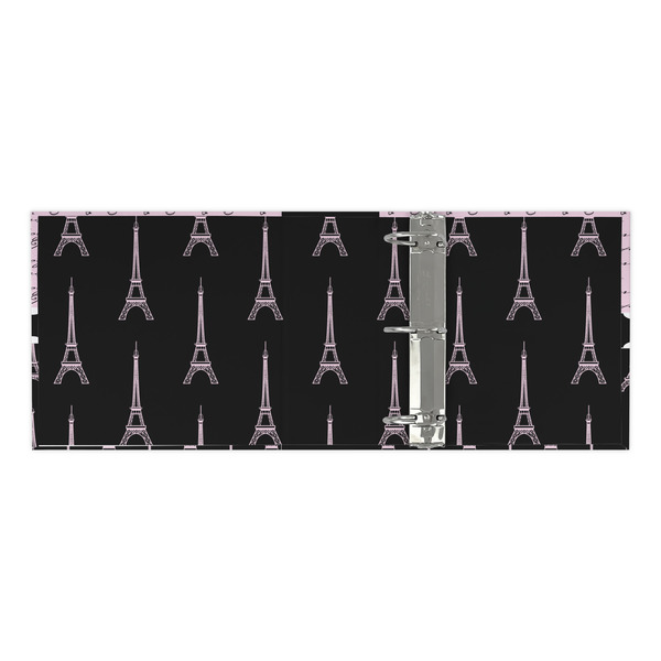 Paris Bonjour and Eiffel Tower 3 Ring Binders - Full Wrap - 3" - OPEN INSIDE