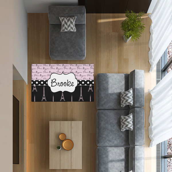 Paris Bonjour and Eiffel Tower 3'x5' Indoor Area Rugs - IN CONTEXT